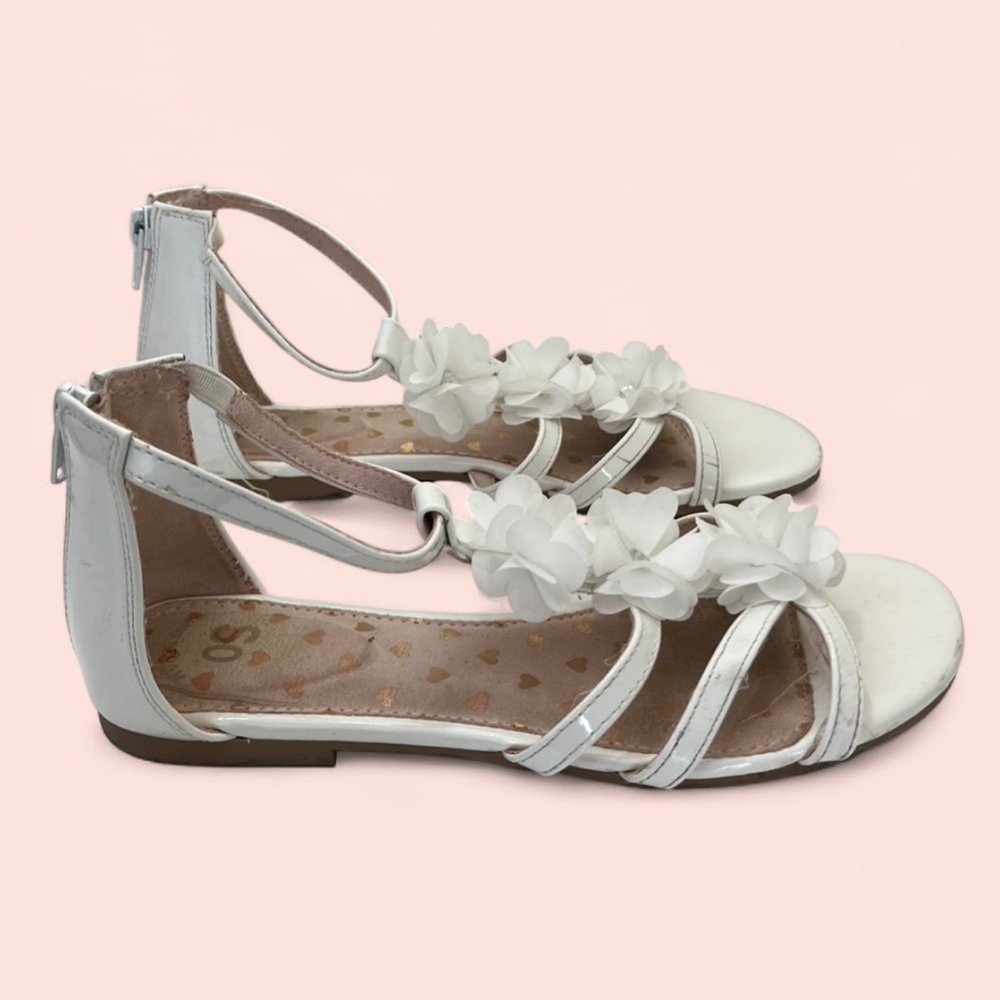 Girls 5Y SO White 3D Flower Bohemian Cottagecore Gladiator Sandals Flat